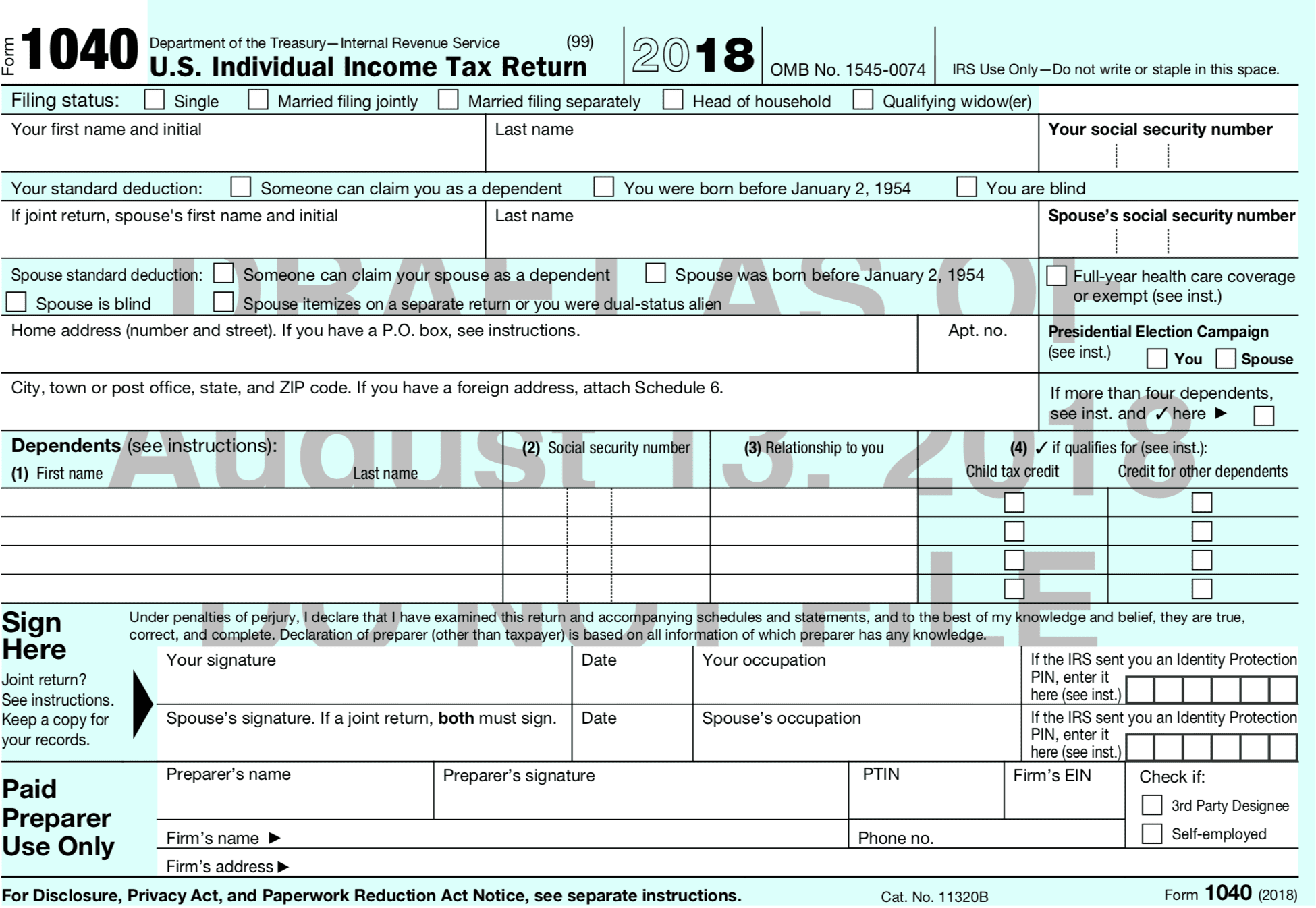 Form 1040 taxable income table